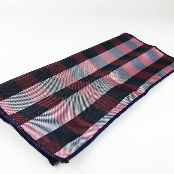 Pocket Square 100% Silk Red Blk Check Pattern - Picture 4 of 4